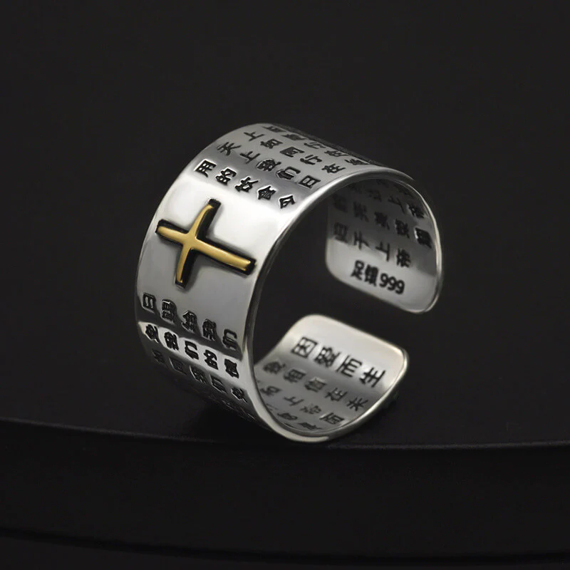 12mm Chinese Cross Ring with Lord's Prayer – Unique Christian Jewelry - Image 4