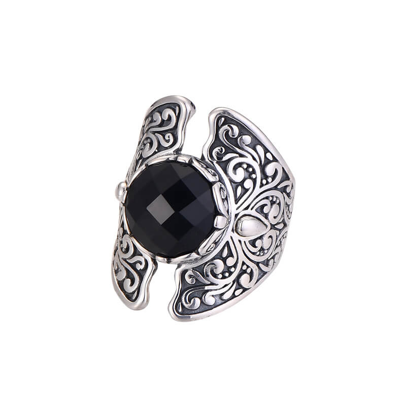Bali Retro Style Freshwater Pearls Geometric Palace Open Ring - Pearl, Ruby or Onyx - Image 3