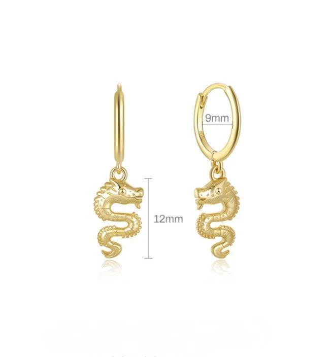 Divine Dragon Charm Huggie Hoop Earrings - Silver or Gold - Image 4