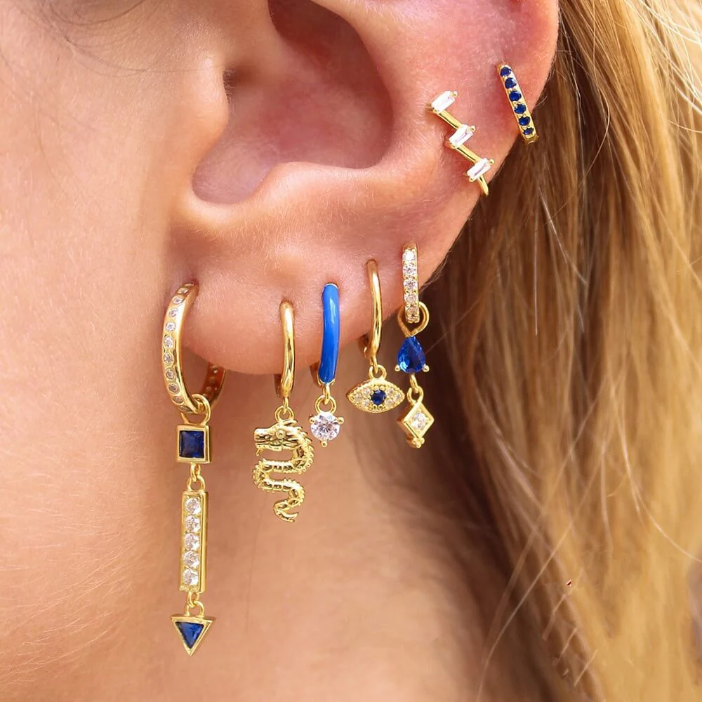 Divine Dragon Charm Huggie Hoop Earrings - Silver or Gold - Image 5