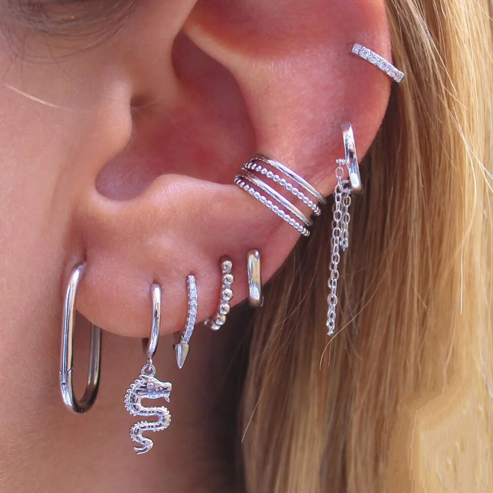 Divine Dragon Charm Huggie Hoop Earrings - Silver or Gold - Image 6