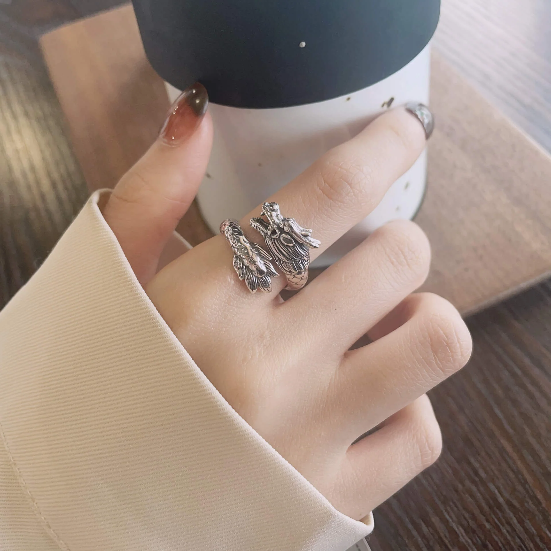 Vintage 3D Dragon Totem Open Ring - Image 4