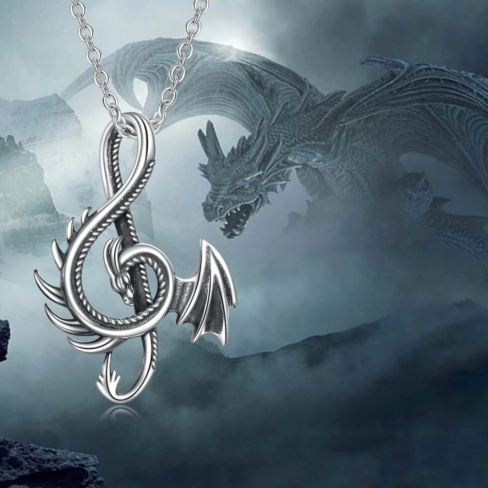 Perforated Musical Note Dragon Necklace - Image 3