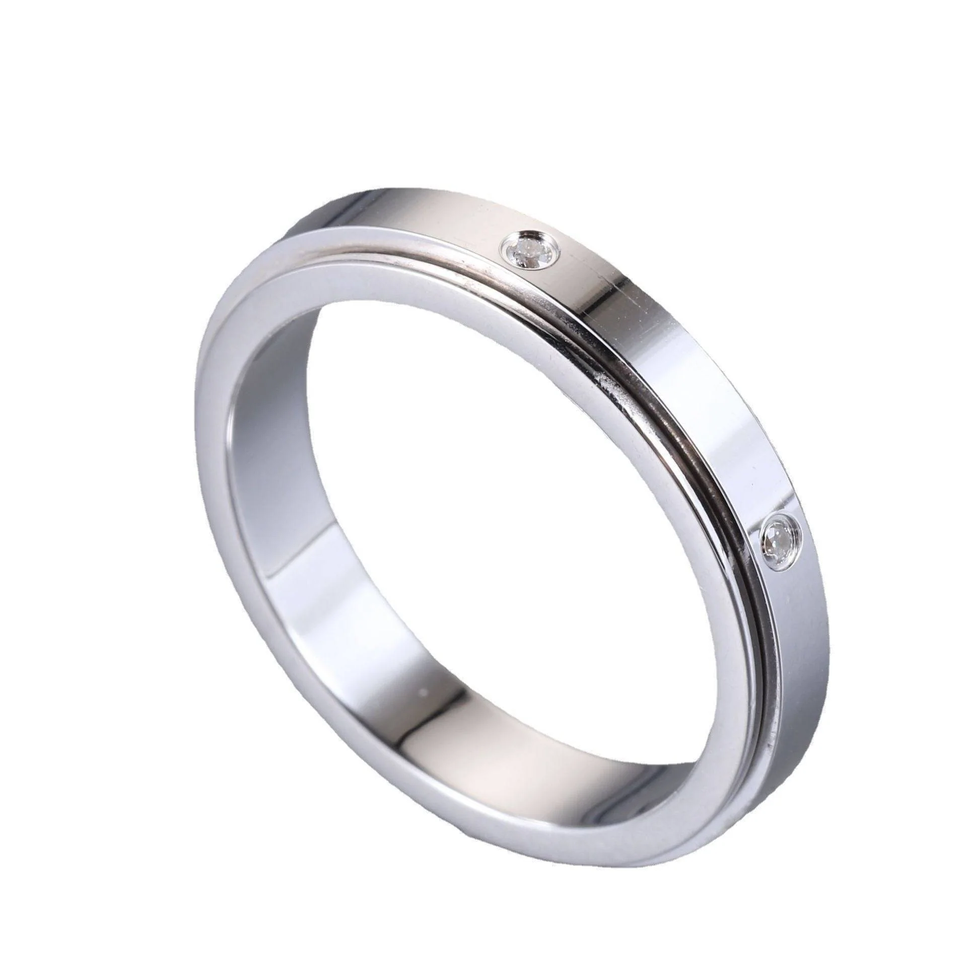 Rotatable Inlaid CZ Dot Spinner Matching Rings - Image 4