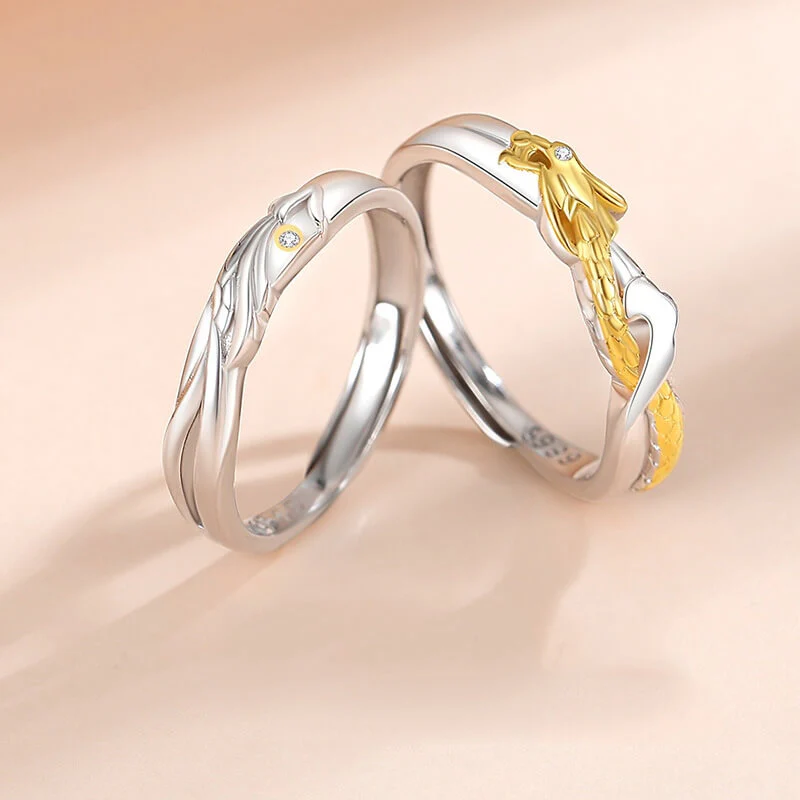 Dragon & Phoenix Two Tone Matching Rings - Image 3