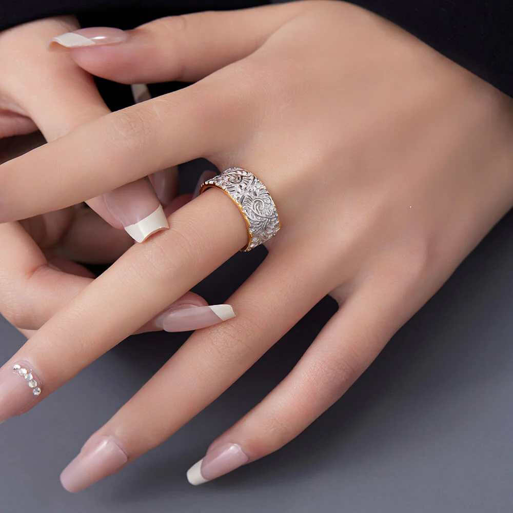 9mm Irregular Tang Grass Flower Gold & Silver Two Tone Open Ring - Image 4