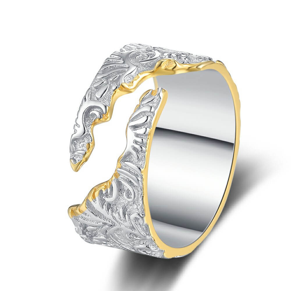 9mm Irregular Tang Grass Flower Gold & Silver Two Tone Open Ring - Image 5