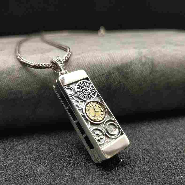 Blowable Harmonica Silver Pendant Necklace - Image 3