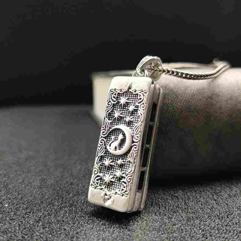 Blowable Harmonica Silver Pendant Necklace - Image 4