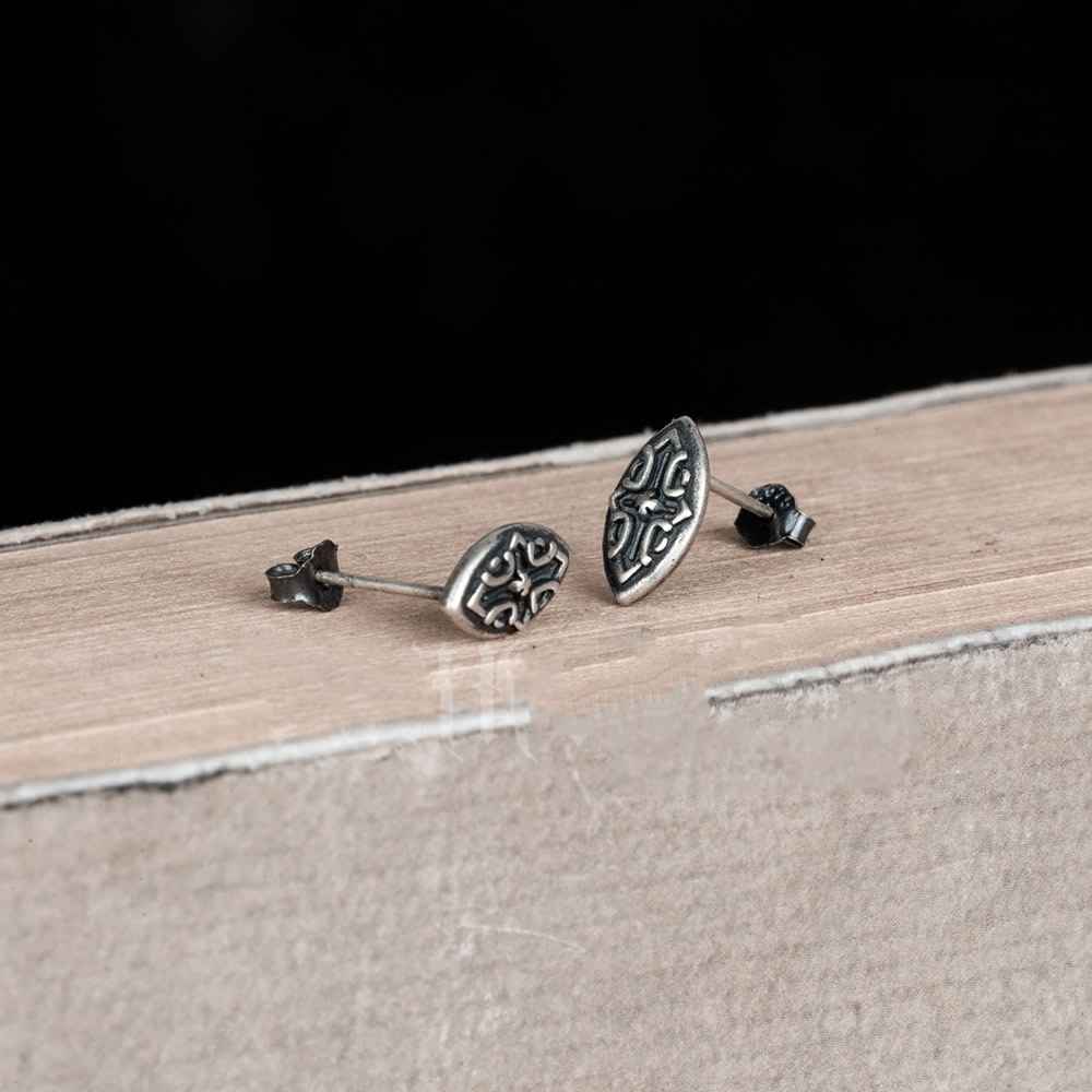 Cross Shield Badge Stud Earrings - Image 3