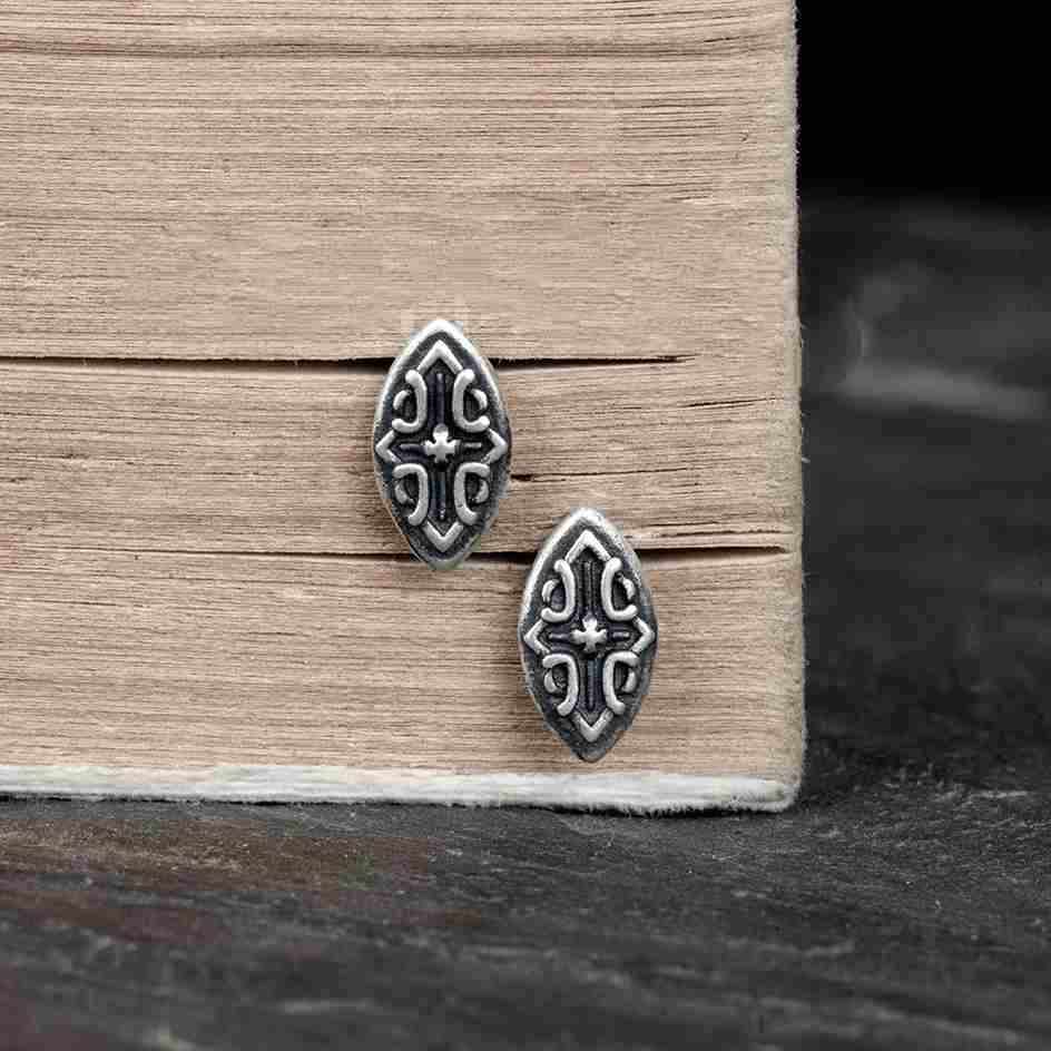 Cross Shield Badge Stud Earrings - Image 4