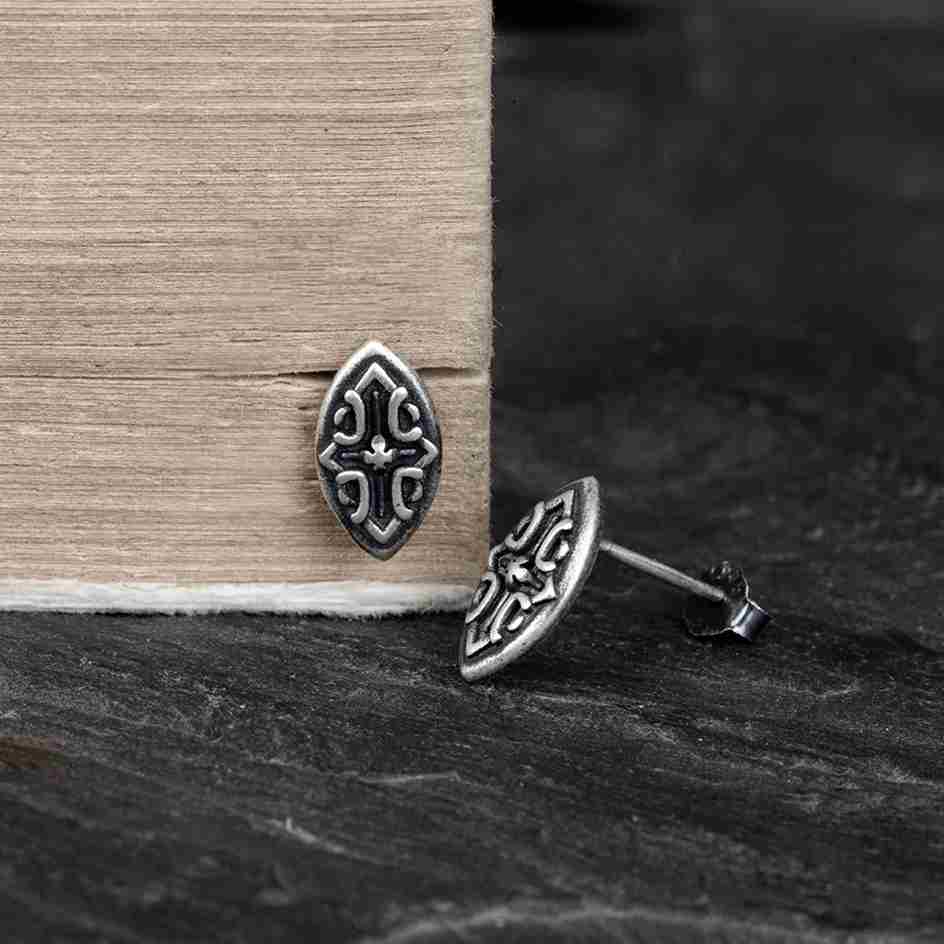 Cross Shield Badge Stud Earrings - Image 5