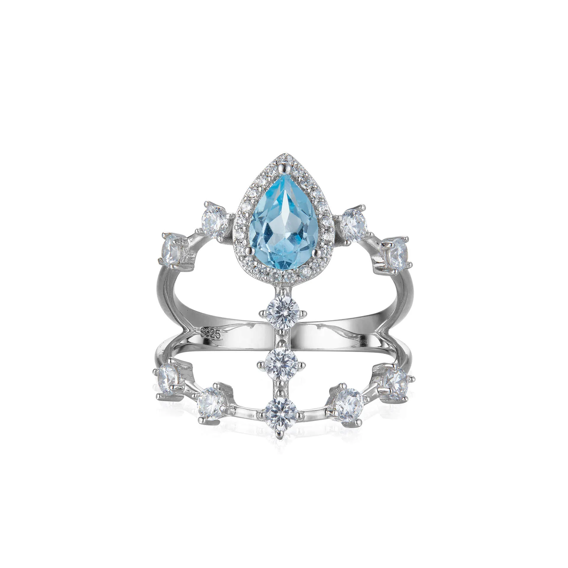 Double Row Blue Topaz Crown Ring - Image 3