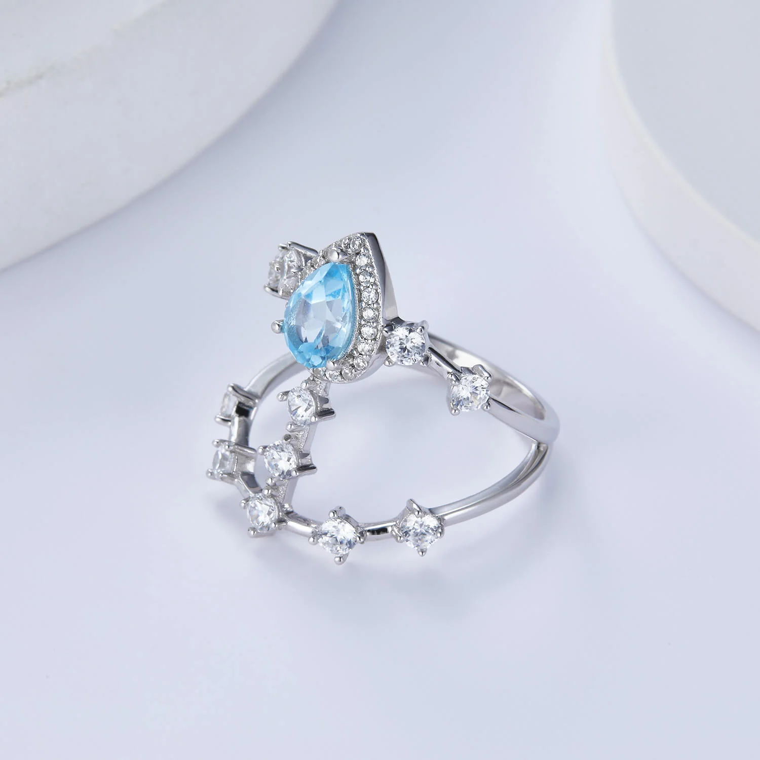 Double Row Blue Topaz Crown Ring - Image 4