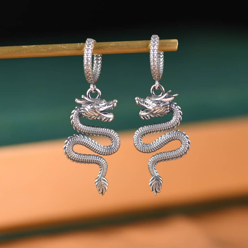 Chinese Dragon Unisex Drop Earrings - Image 3