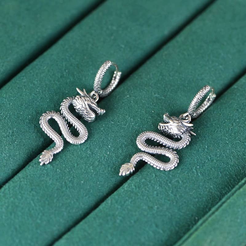 Chinese Dragon Unisex Drop Earrings - Image 4