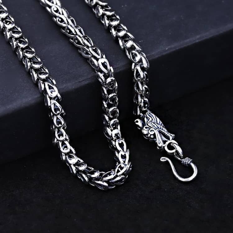 Dragon Head Mens Silver Chain Necklace - Image 4