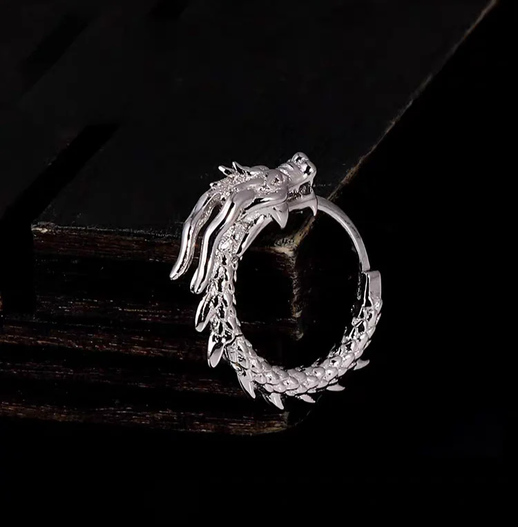 Sterling Silver Dragon Hoop Earrings - Mythical Dragon Jewelry - Image 4