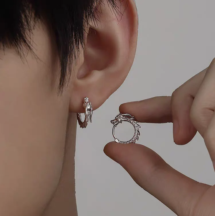 Sterling Silver Dragon Hoop Earrings - Mythical Dragon Jewelry - Image 5