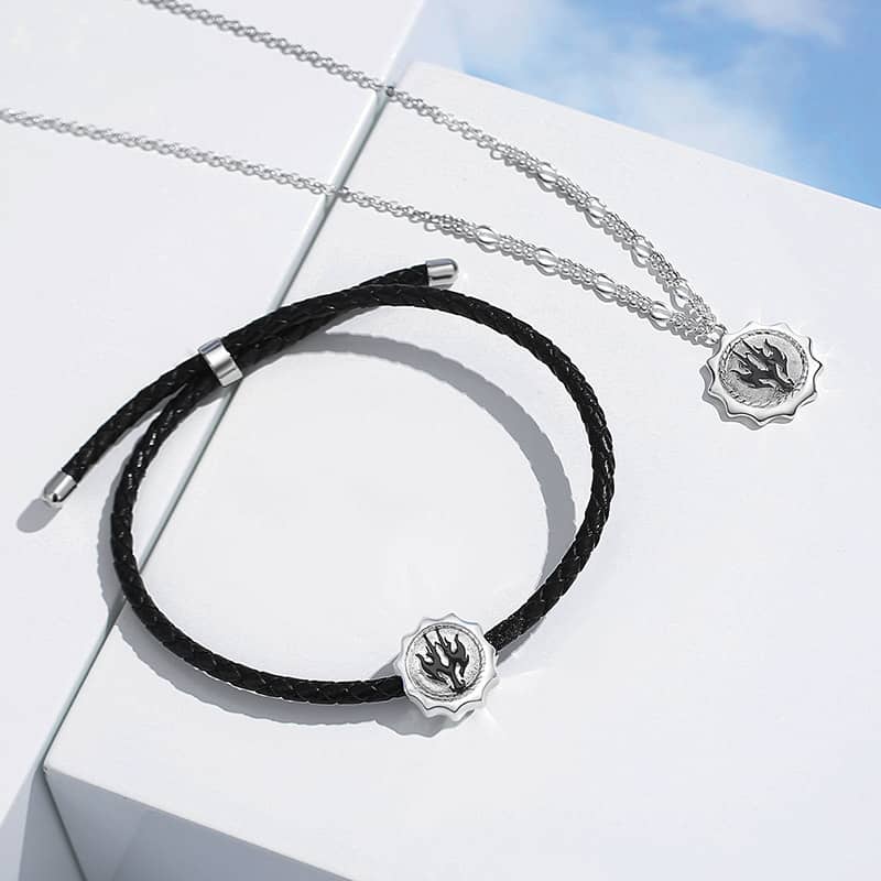 Dragon Soaring Silver Pendant Necklace and Bracelet Set - Image 4