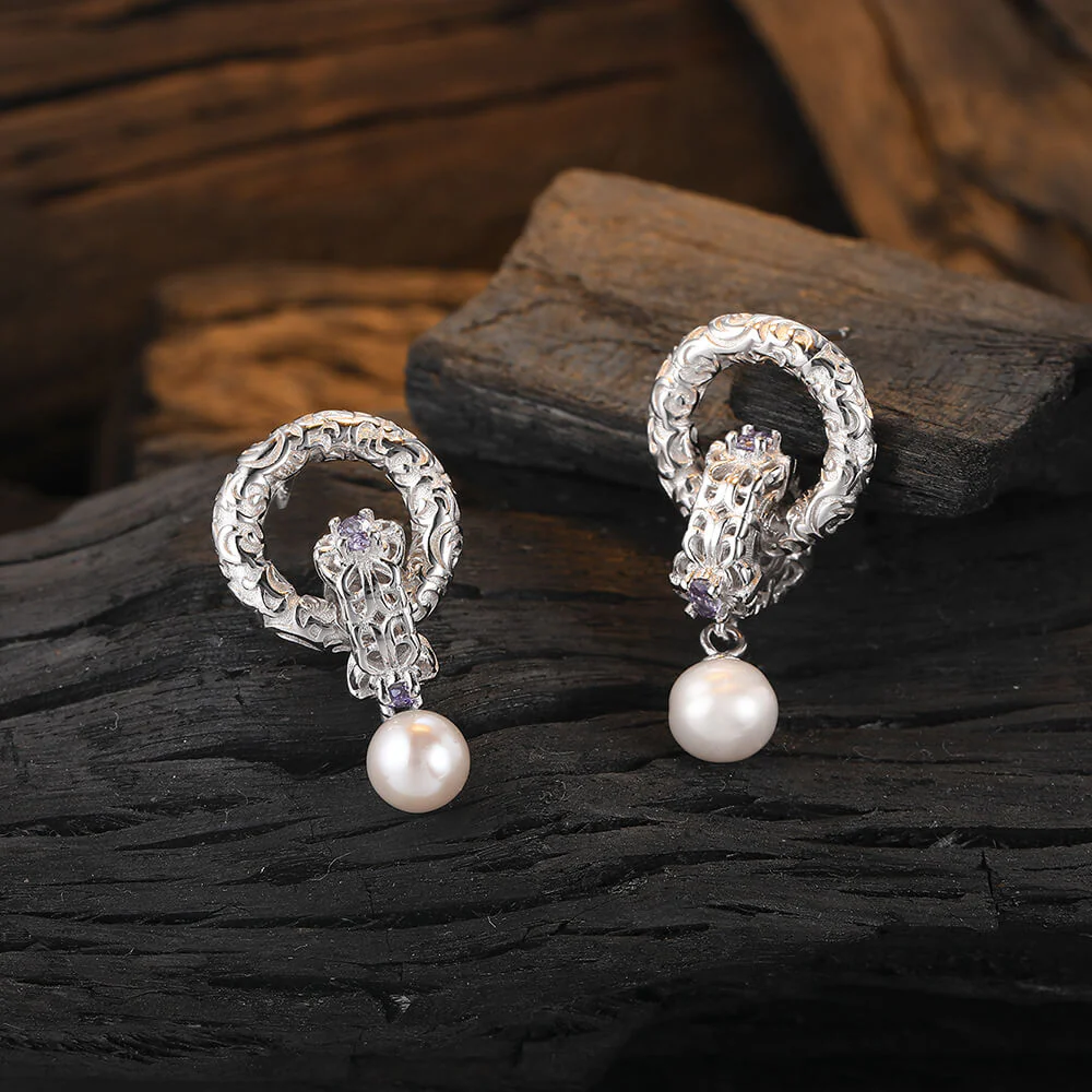 Fresh Water Pearl Interlocking Dainty Earrings - Image 3