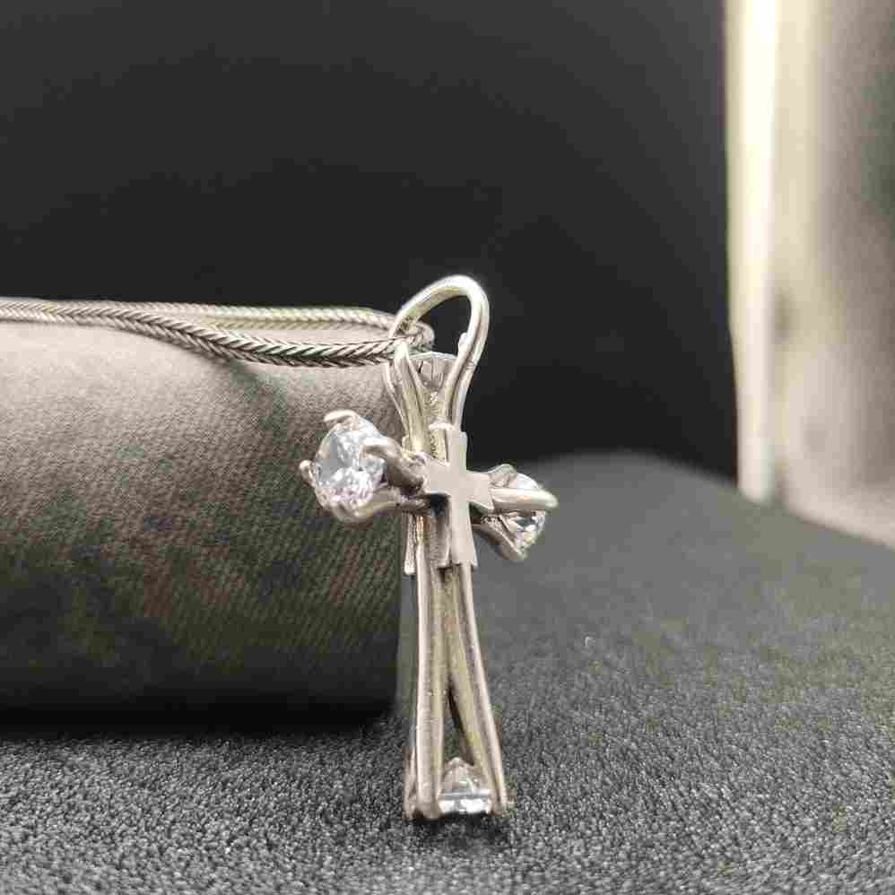 Inlaid Zircon Cross Pendant Necklace - Image 4