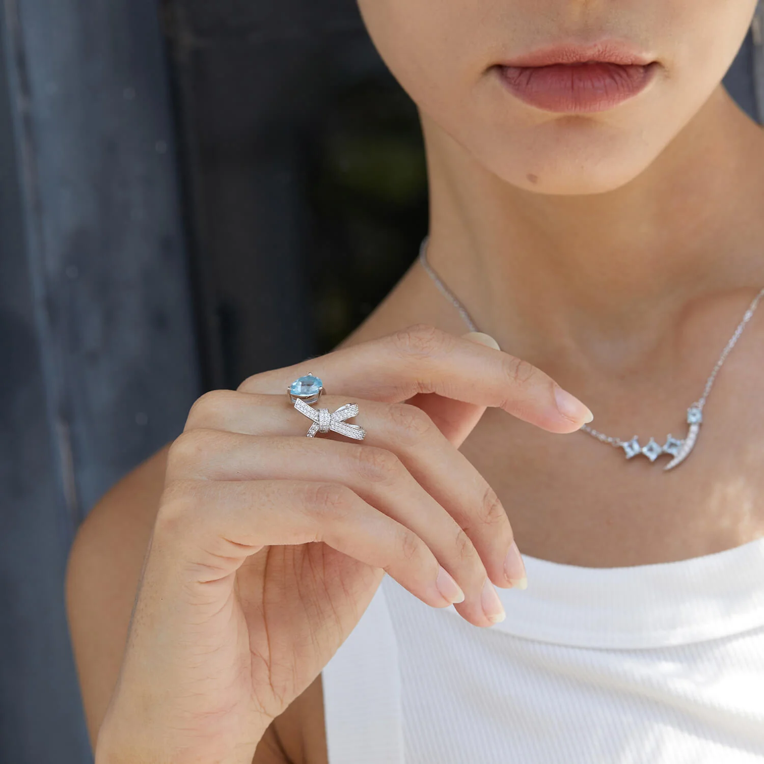 Knot Bow Tie Topaz Open Ring - Image 3