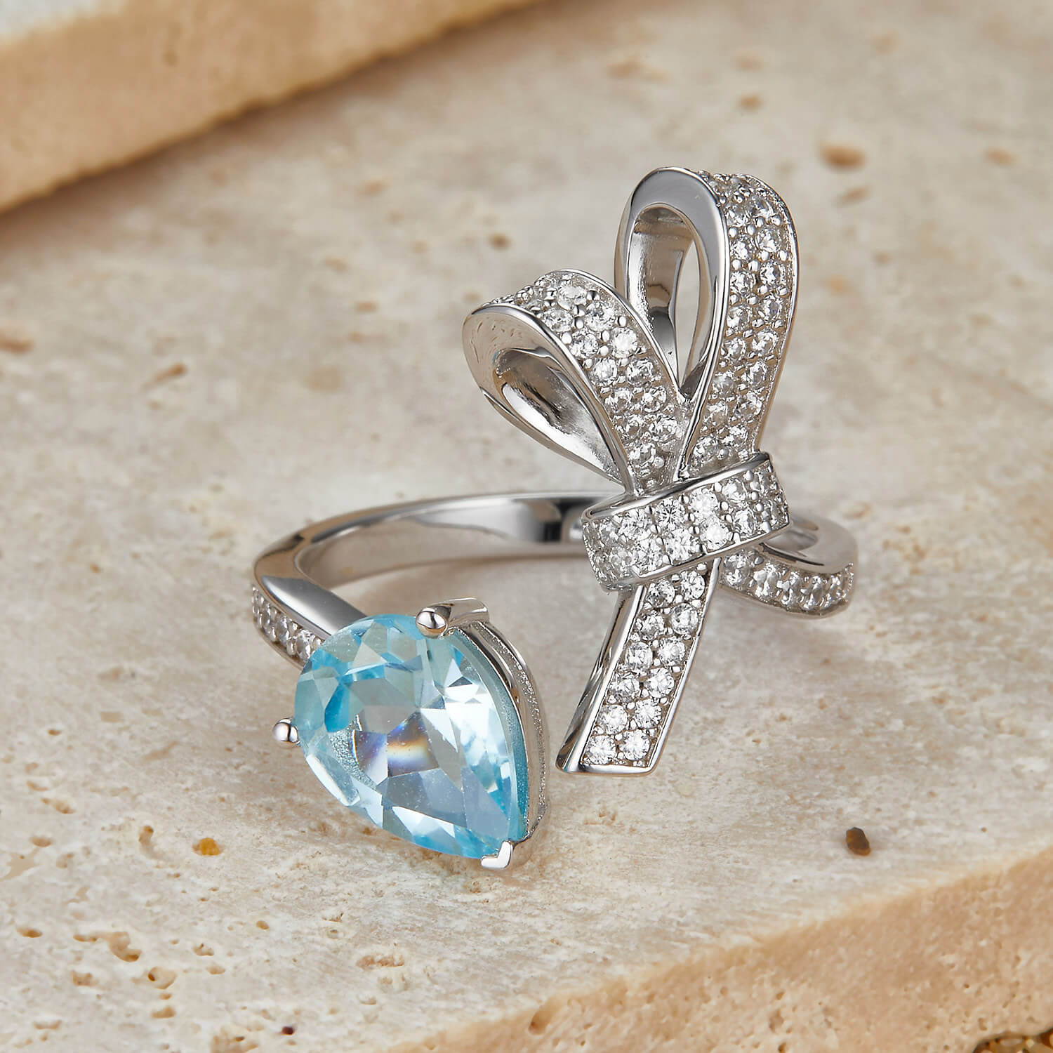 Knot Bow Tie Topaz Open Ring - Image 4