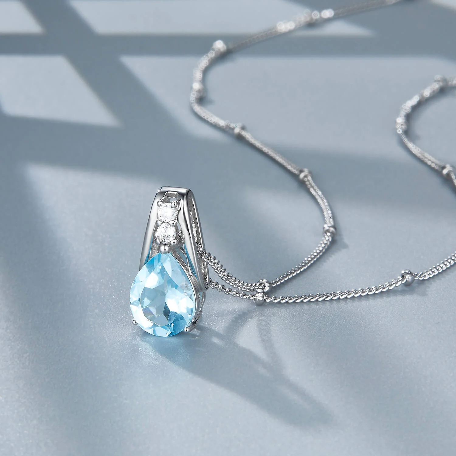 Natural Blue Topaz Drop Necklace - Image 4