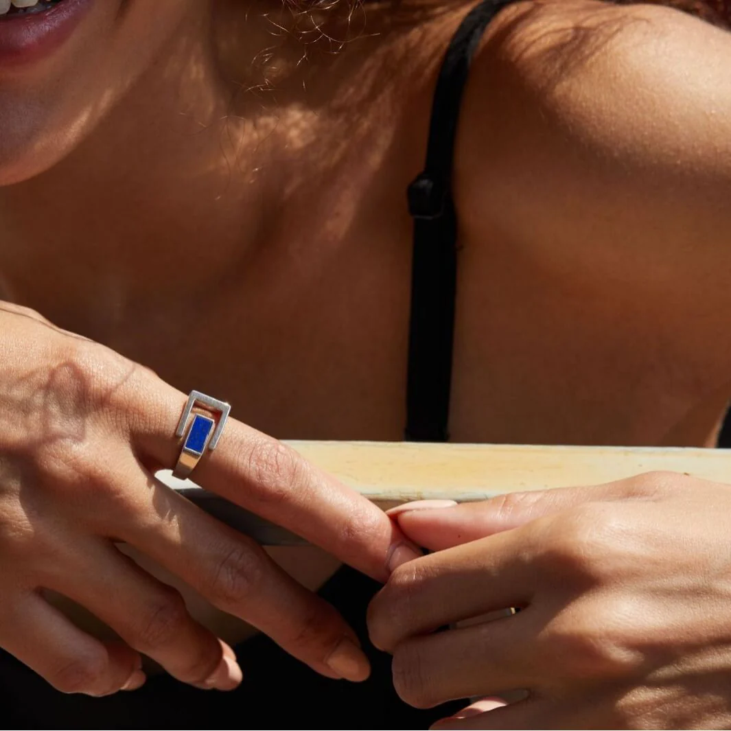 Natural Lapis Lazuli Geometric Design Ring - Image 3