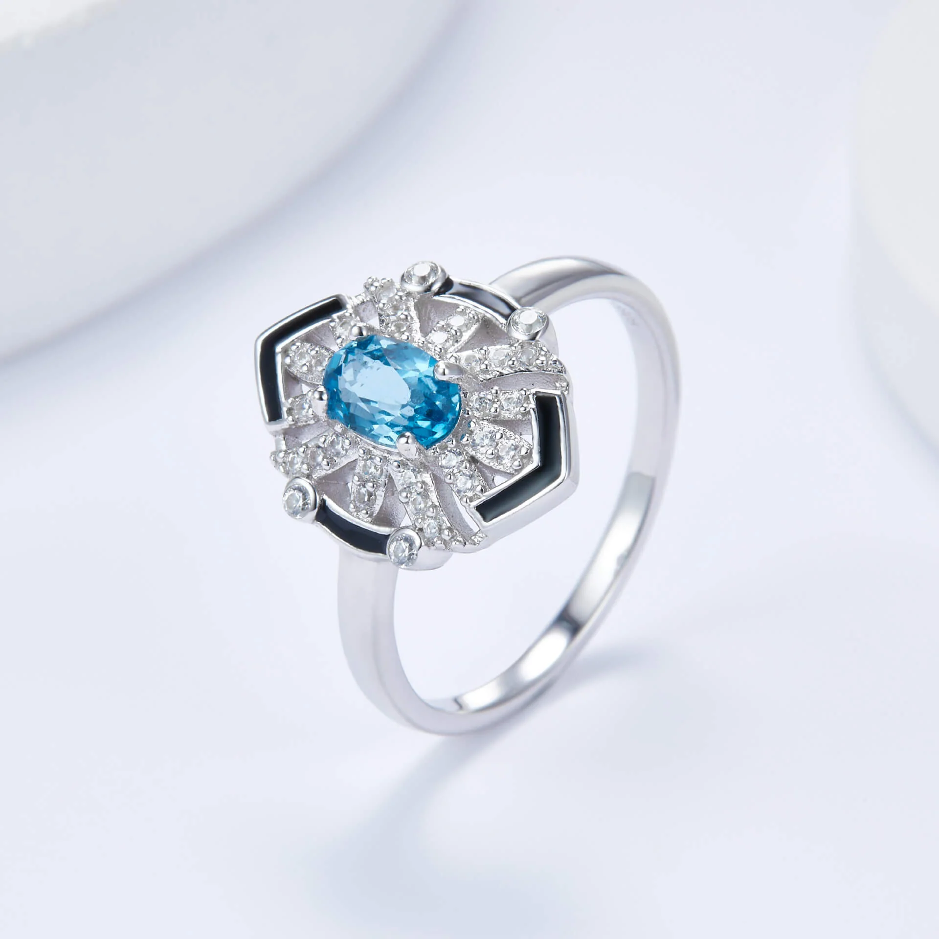 Oval Cut Blue Topaz Ring - Image 4