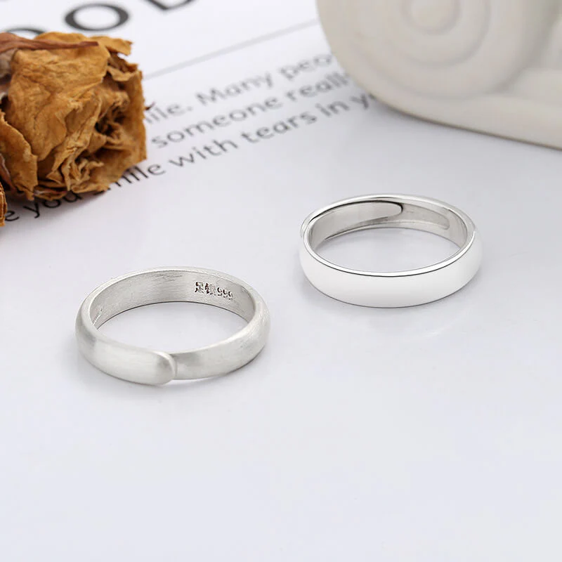 Minimalist Frosted and Polished Couple Rings - Image 4