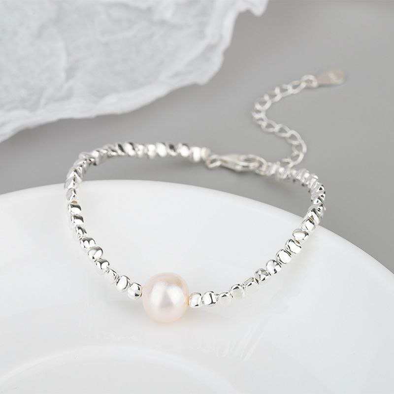 Single Pearl Small Silver Beads Bracelet - Image 3