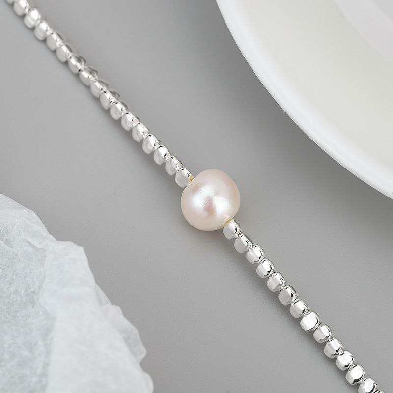 Single Pearl Small Silver Beads Bracelet - Image 4