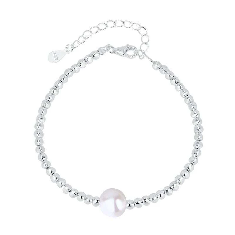 Single Pearl Small Silver Beads Bracelet - Image 5