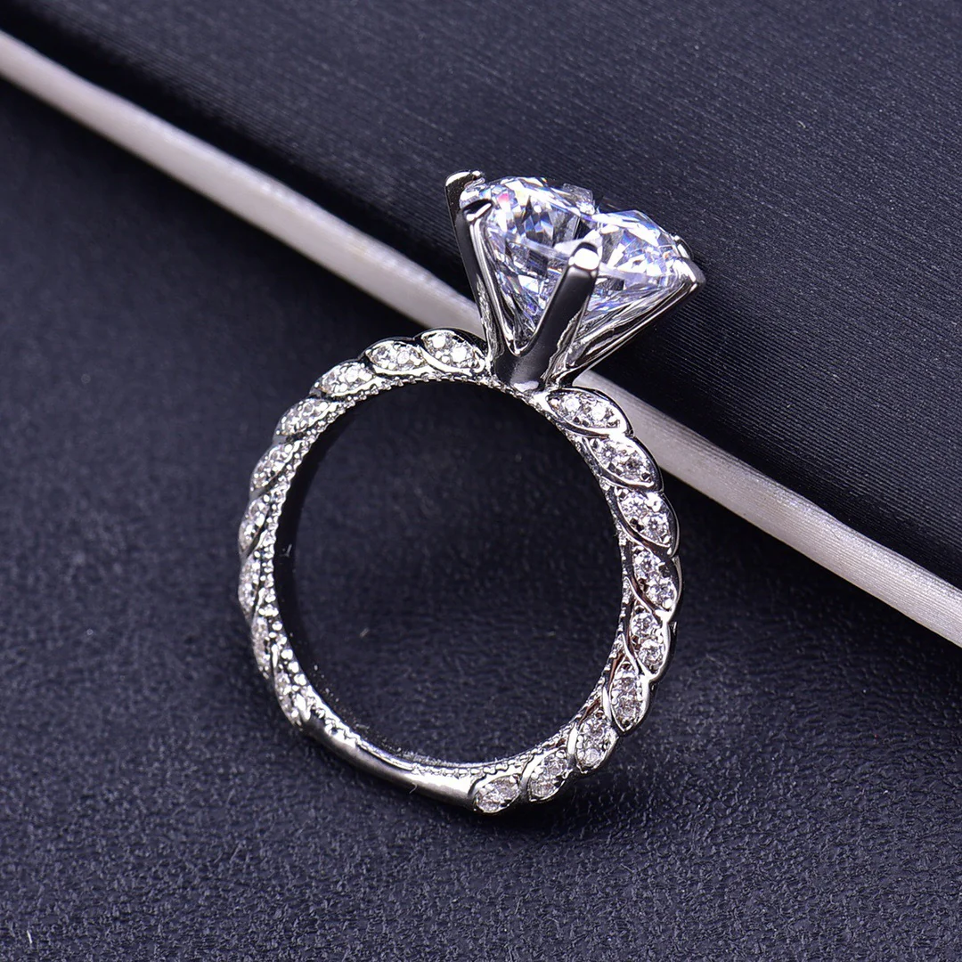 Six Prong Round Cut Sterling Silver 5Ct Moissanite Ring - Image 4