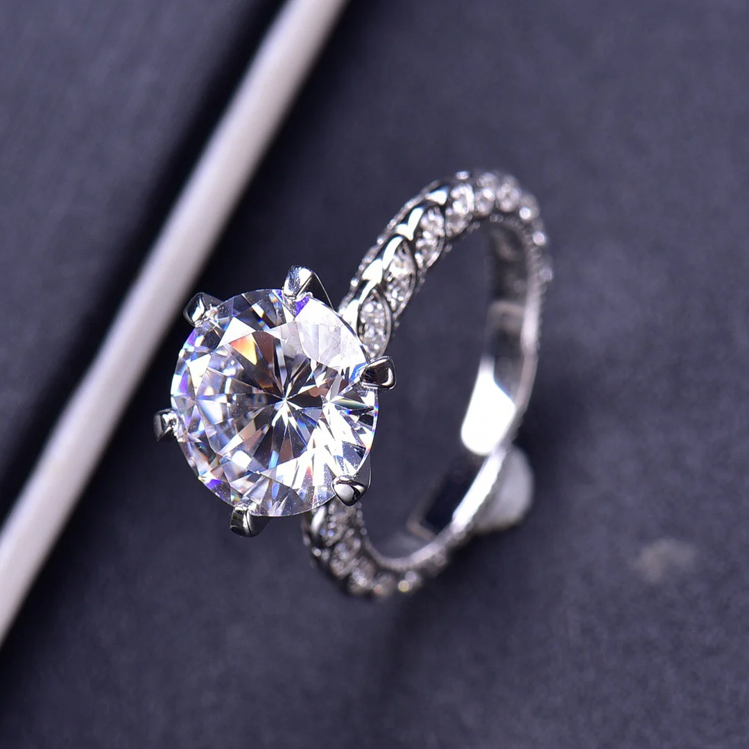 Six Prong Round Cut Sterling Silver 5Ct Moissanite Ring - Image 5