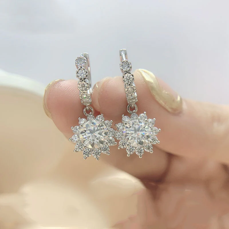 Sunflower Moissanite Drop Earrings - Image 3