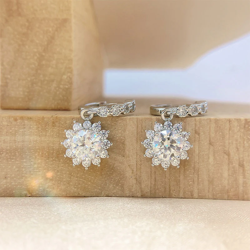Sunflower Moissanite Drop Earrings - Image 5