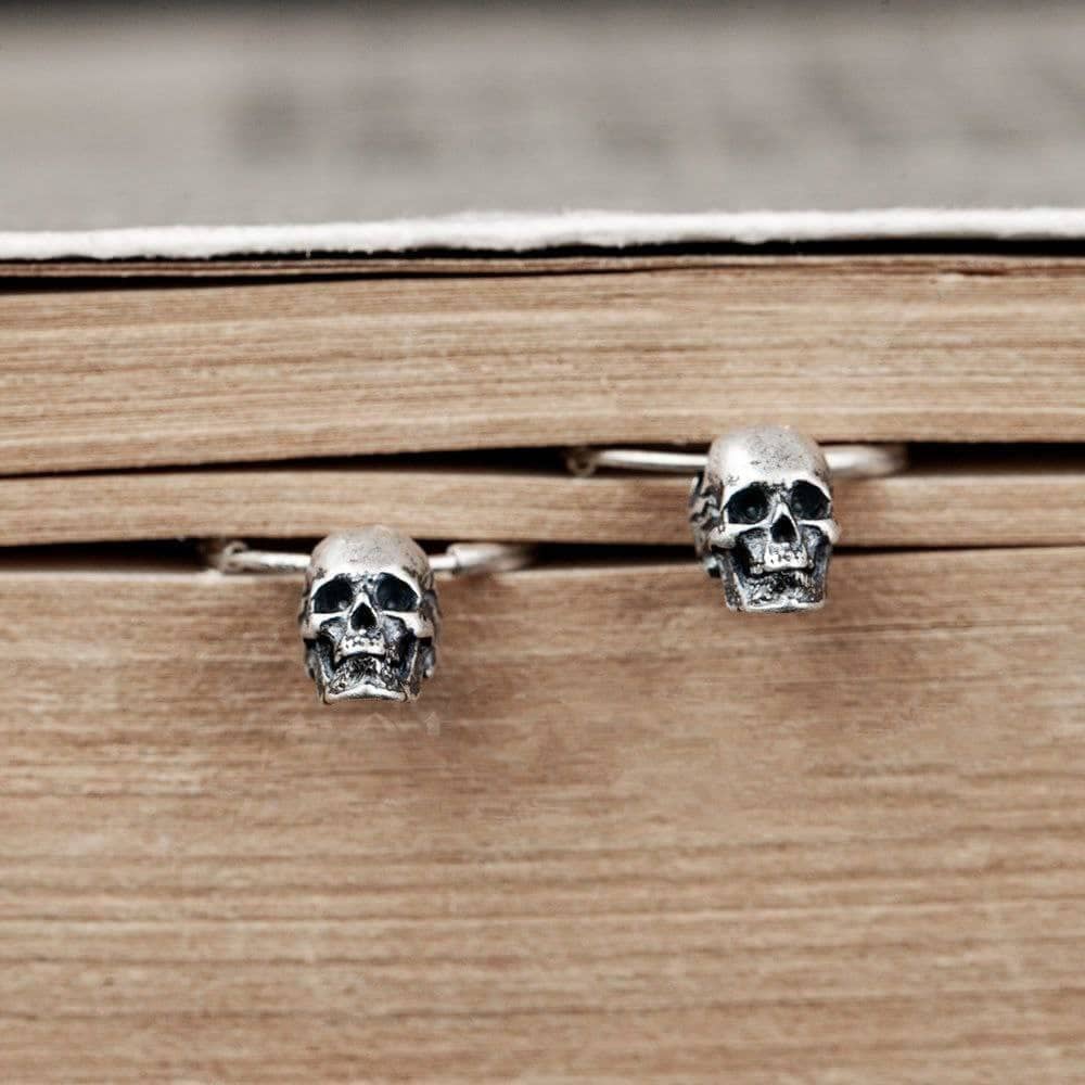 Vintage Silver Skull Hoop Earrings - Image 3