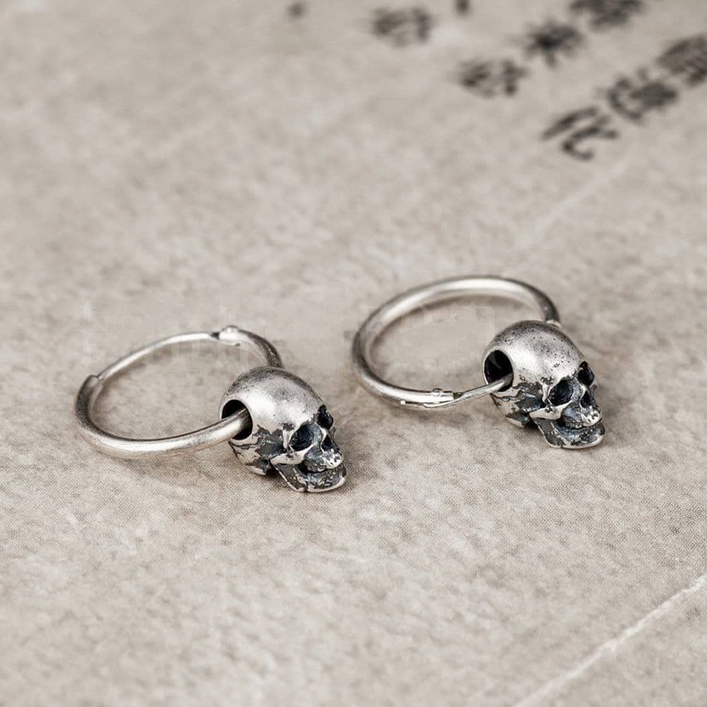 Vintage Silver Skull Hoop Earrings - Image 4