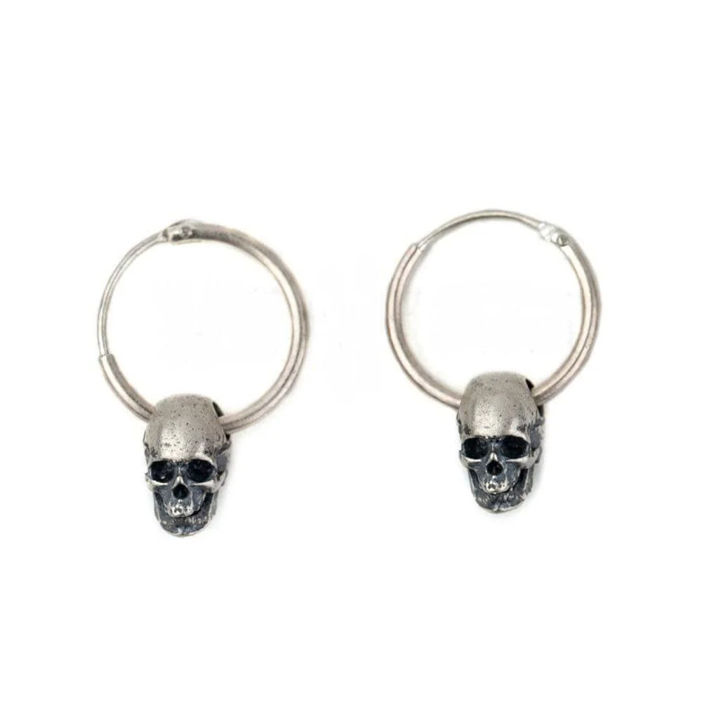 Vintage Silver Skull Hoop Earrings - Image 5